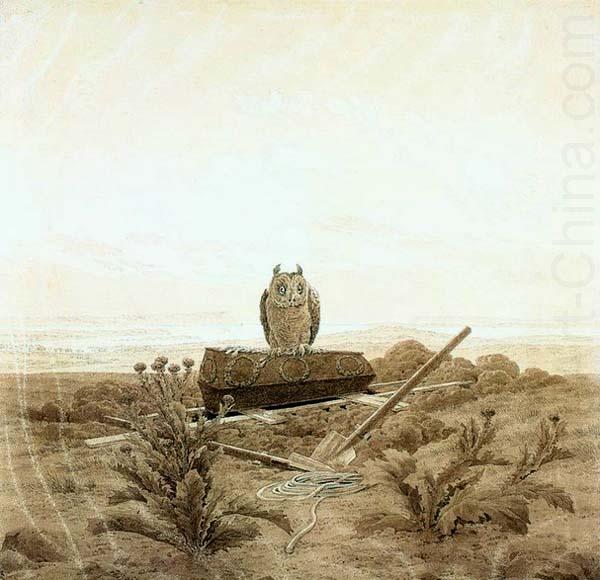 Landscape with Grave, Coffin and Owl, Caspar David Friedrich